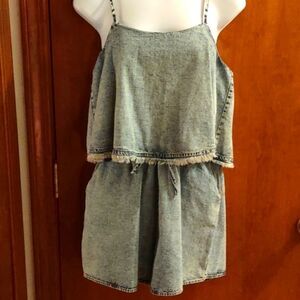 New Promesa Women's Sz S Denim One Piece Romper light wash adjustable straps‎